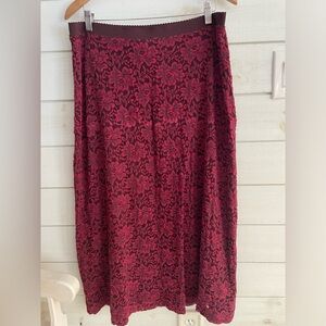 Anthropologie Meadow Rue Red A-Line Velour Floral Lace Midi Skirt Large whimsy